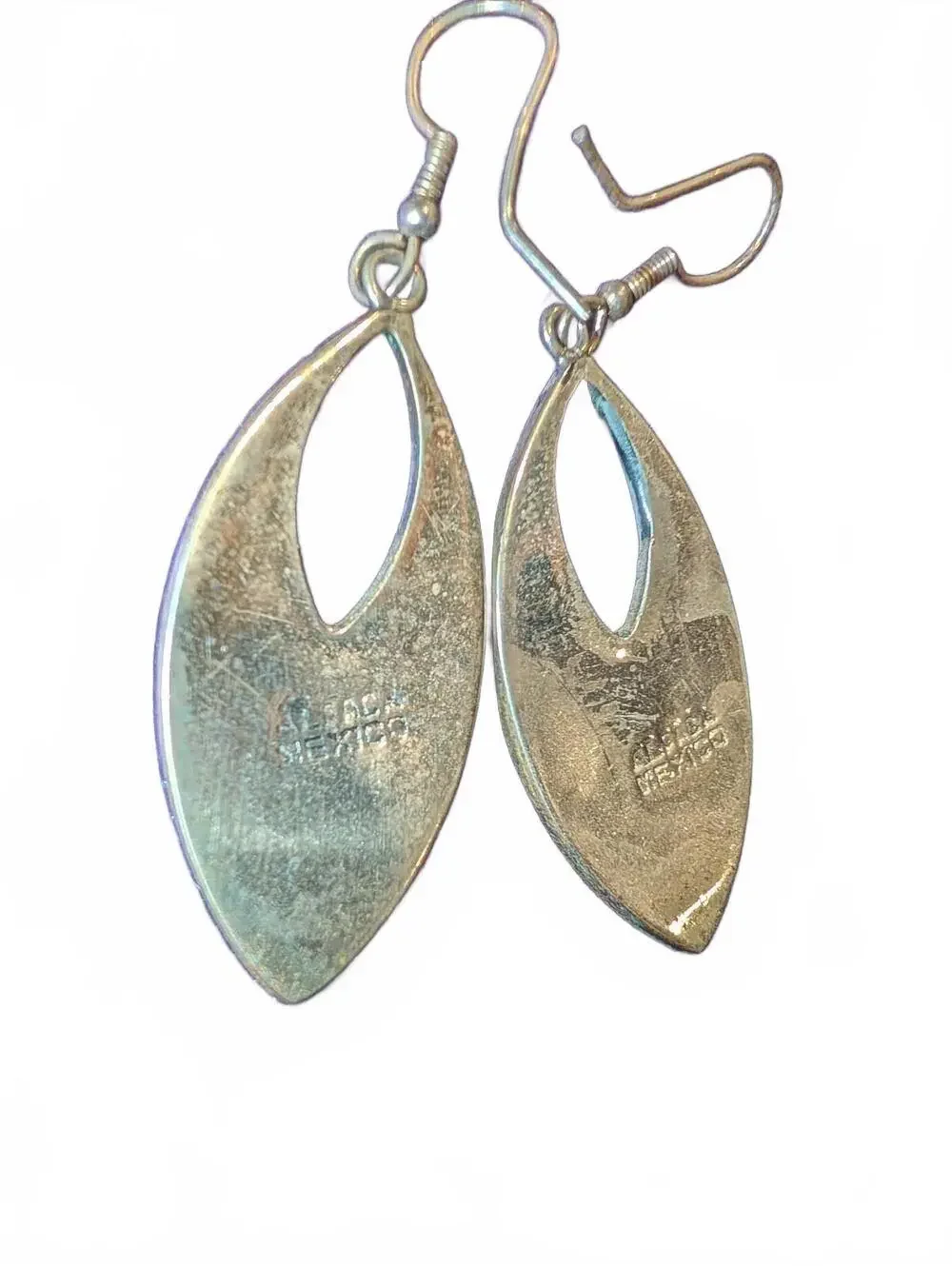 Vintage Alpaca Mexico Abalone Shell and Silver Tone Dangle Earrings